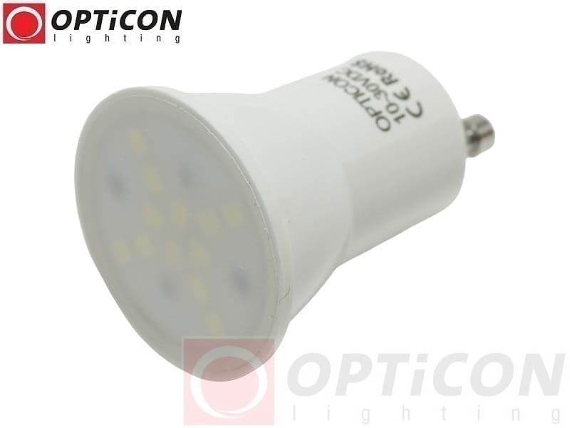 Żarówka LED GU11 2W 10-30V DC 12x SMD 2835 Biały Zimny 6000K 12V 24V OPTICON