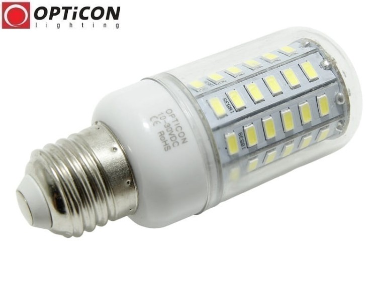 Żarówka LED E27 6W 10-30V DC 66x SMD5730 Biały Zimny 6000K 12V 24V OPTICON