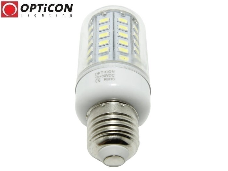 Żarówka LED E27 6W 10-30V DC 66x SMD5730 Biały Zimny 6000K 12V 24V OPTICON