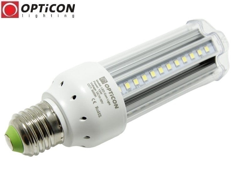 Żarówka LED E27 12W 10-30V DC 72x SMD2835 Biały Zimny 6000K 12V 24V OPTICON