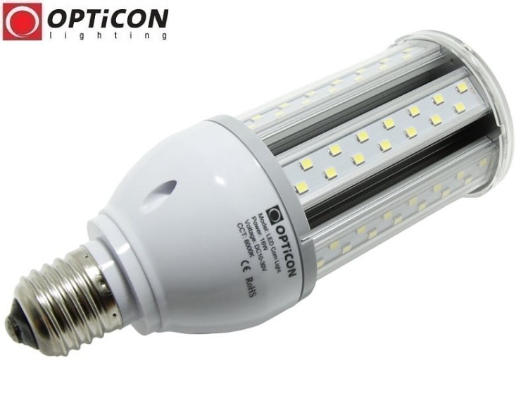 Żarówka LED E27 16W 10-30V DC 112x SMD2835 Biały Zimny 6000K 12V 24V OPTICON