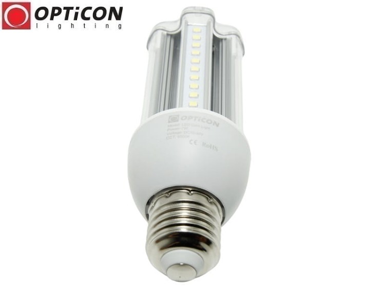 Żarówka LED E27 7W 10-30V DC 54x SMD2835 Biały Zimny 6000K 12V 24V OPTICON