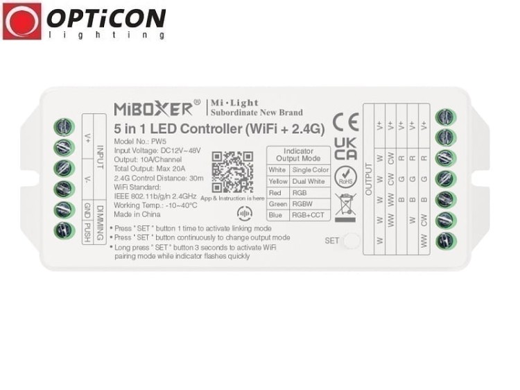 Sterownik Taśm LED MiLight 5in1 PW5 20A 12V / 24V DC RF 2,4G Wi-Fi Bluetooth
