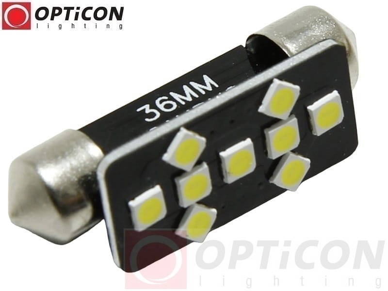 Żarówka Led C5W 36mm 12V DC 9x SMD 3030 Biały Zimny 6000K OPTICON