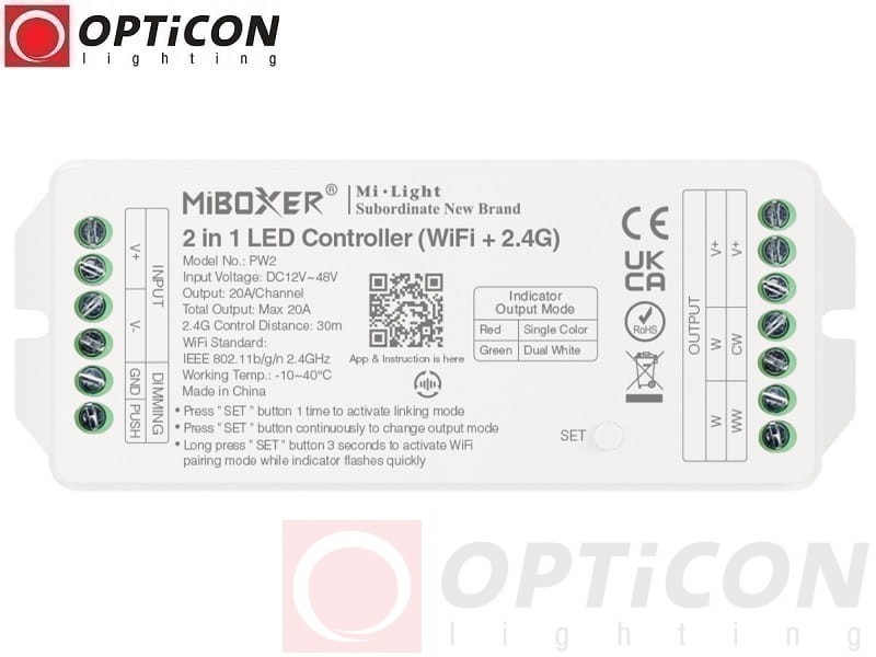 Sterownik Taśm LED MiLight 2in1 PW2 20A 12V / 24V DC RF 2,4G Wi-Fi Bluetooth