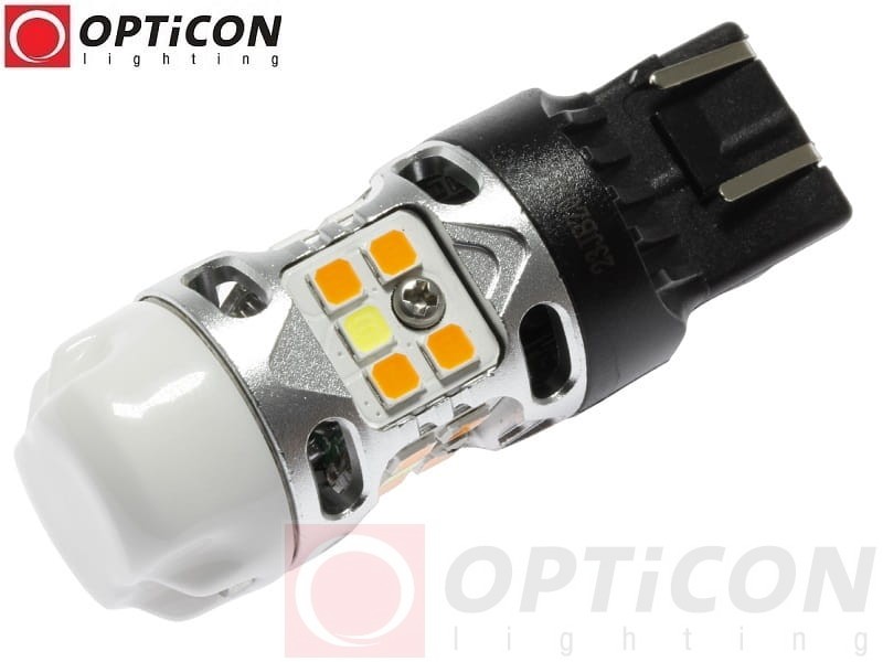 Żarówka Led W21/5W 7443 T20 20x SMD 3030 DUAL COLOR 4/16 CW OPTICON PREMIUM