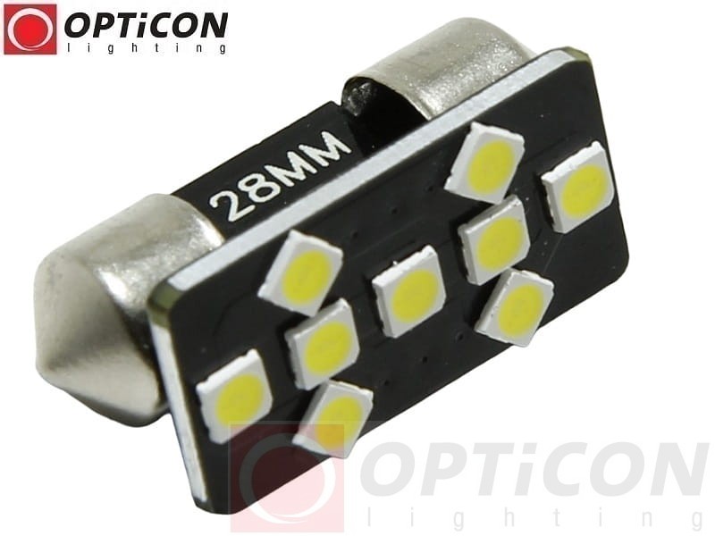 Żarówka Led C5W 28mm 12V DC 9x SMD 3030 Biały Zimny 6000K OPTICON