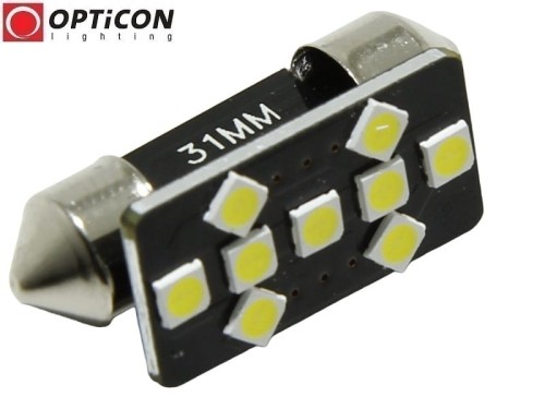 Żarówka Led C5W 31mm 12V DC 9x SMD 3030 Biały Zimny 6000K OPTICON