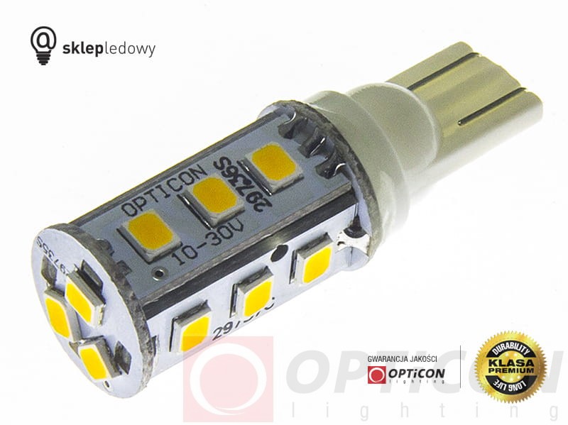 Żarówka Led W16W T15 12V DC 15x SMD 2835 Biały Ciepły 3000K OPTICON