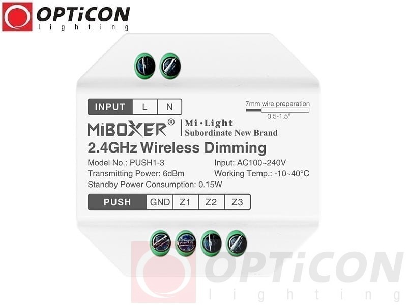 Bezprzewodowy Włącznik LED Push MiLight 230V AC RF 2,4GHz - 3 Strefy Jednokolorowe