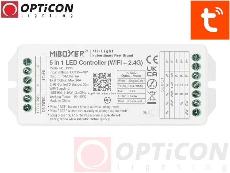 Sterownik Taśm LED MiLight 5in1 PW5 20A 12V / 24V DC RF 2,4G Wi-Fi Bluetooth