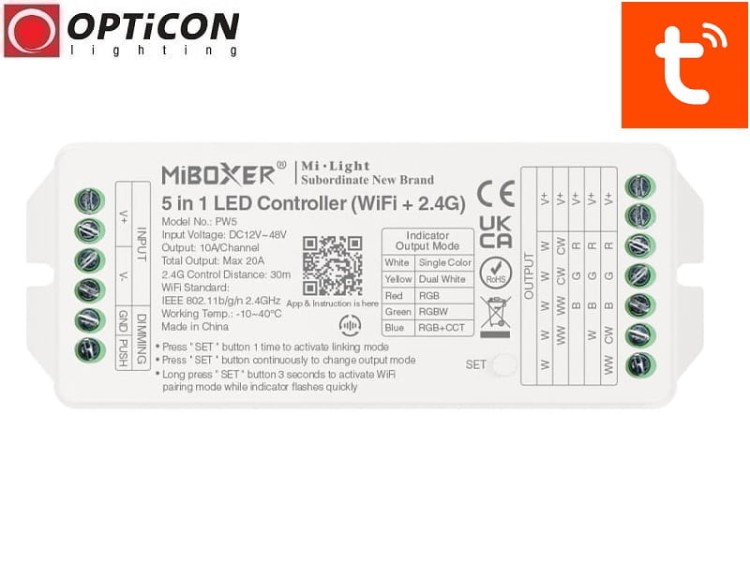 Sterownik Taśm LED MiLight 5in1 PW5 20A 12V / 24V DC RF 2,4G Wi-Fi Bluetooth