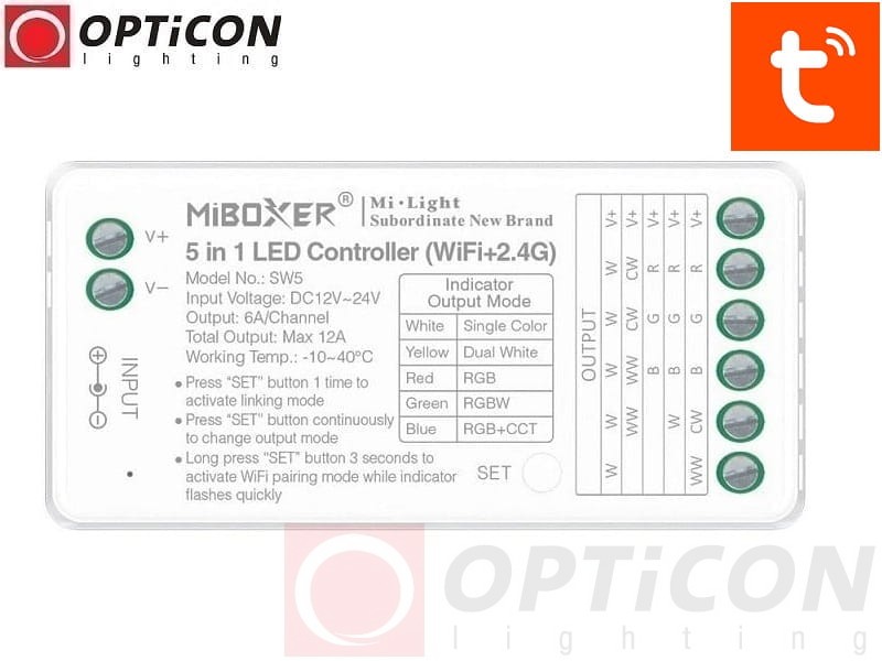 Sterownik Taśm LED MiLight 5in1 SW5 12A 12V / 24V DC 2,4G Wi-Fi Bluetooth