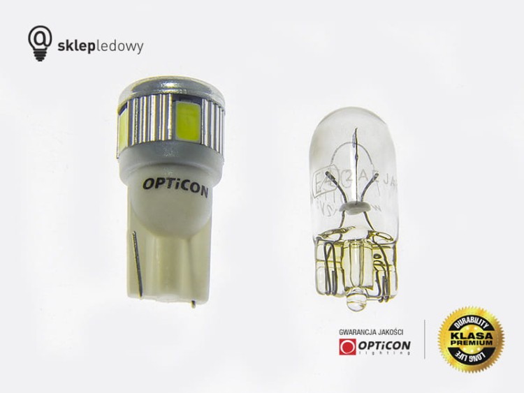 Żarówka Led W5W T10 6x SMD 5630 12V Biały Zimny 6000K OPTICON PREMIUM