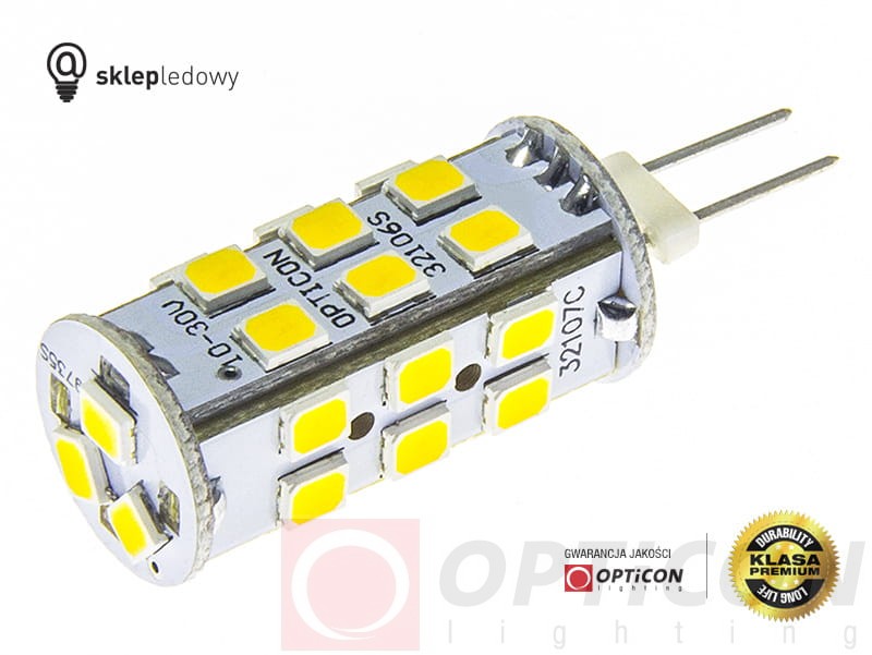 Żarówka G4 LED 2,5W 27x SMD 2835 10-30V DC Biały Dzienny 4500K 12V 24V Opticon Premium