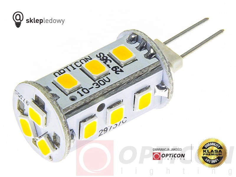  Żarówka G4 LED 1,5W 15x SMD 2835 10-30V DC Biały Ciepły 3000K 12V 24V Opticon Premium