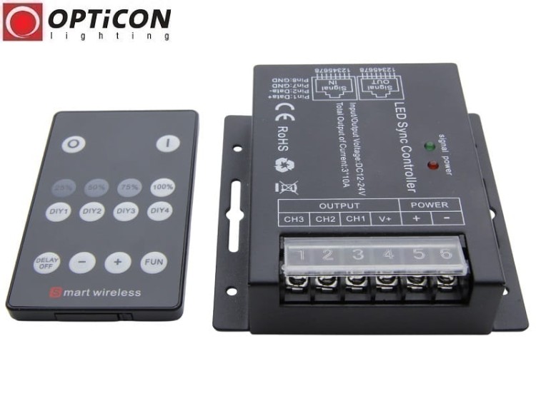 Sterownik Taśm LED MONO OPTICON Radiowy 30A 12V / 24V DC Pilot 14K