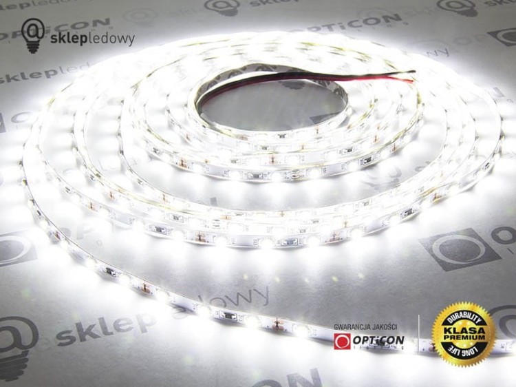 Taśma LED 12V 300 SMD 3528 8mm IP20 4,8 W/m Biały Zimny 6000K Czarny Laminat