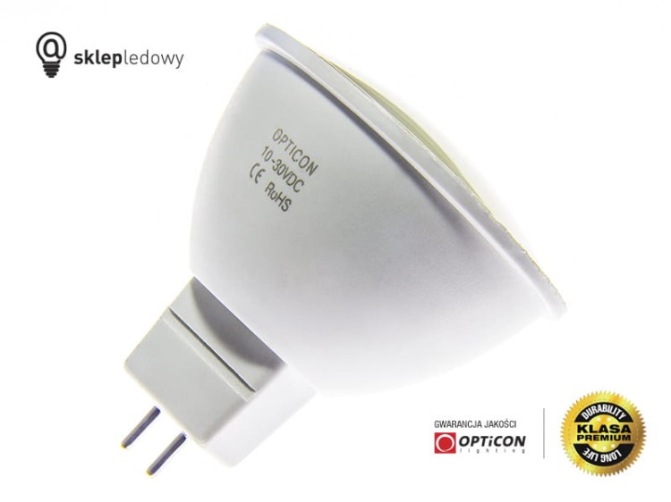 Żarówka LED MR16 5W 10-30V DC 60x SMD 2835 Biały Zimny 6000K 12V 24V OPTICON