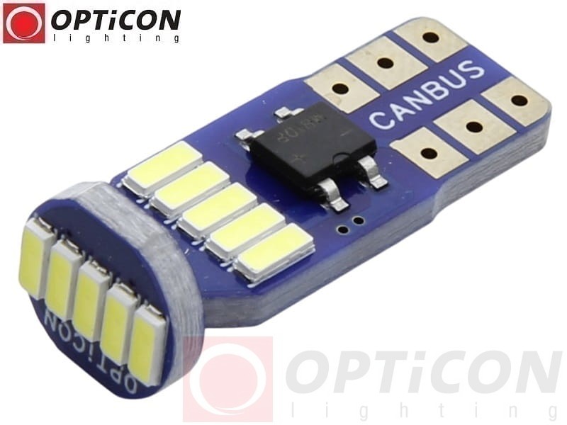 Żarówka Led W5W T10 12V DC 15x SMD 3014 Biały Zimny 6000K OPTICON PREMIUM