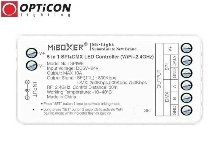 Sterownik Cyfrowych Taśm LED MiBOXER 5in1 SPIW5 Digital SPI DMX 10A 12V / 24V DC Radiowy 2,4G + WiFI Tuya App