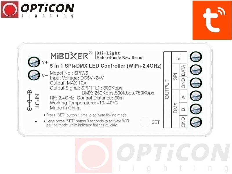 Sterownik Cyfrowych Taśm LED MiBOXER 5in1 SPIW5 Digital SPI DMX 10A 12V / 24V DC Radiowy 2,4G + WiFI Tuya App