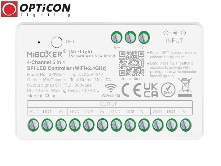 Sterownik Cyfrowych Taśm LED MiBOXER 5in1 SPIW5-4 Digital SPI DMX 10A 12V / 24V DC Radiowy 2,4G + WiFI Tuya App