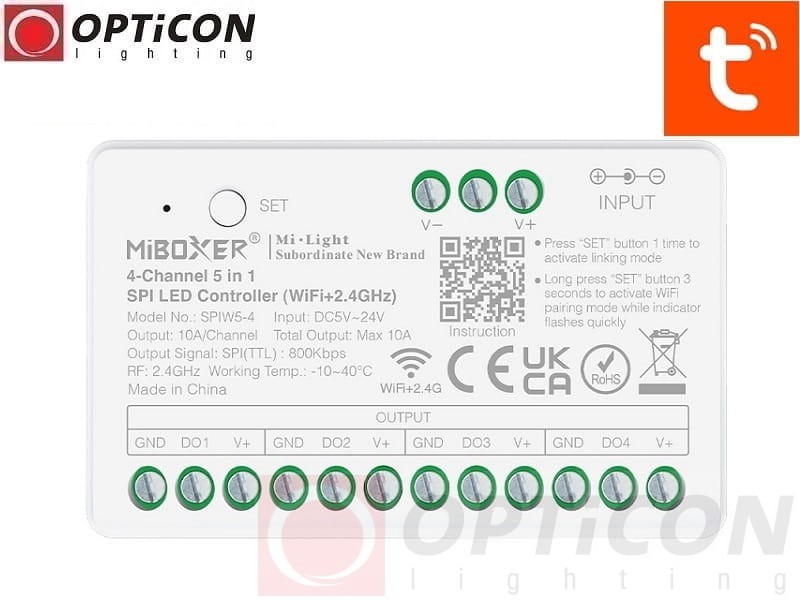 Sterownik Cyfrowych Taśm LED MiBOXER 5in1 SPIW5-4 Digital SPI DMX 10A 12V / 24V DC Radiowy 2,4G + WiFI Tuya App
