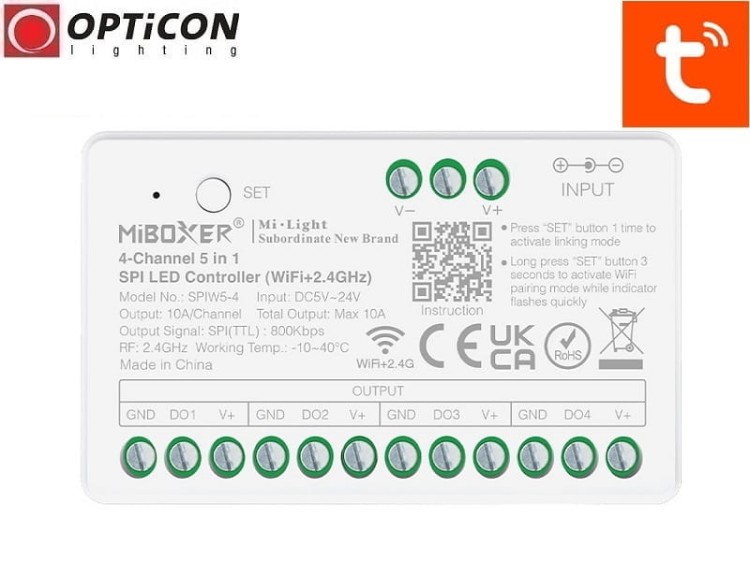 Sterownik Cyfrowych Taśm LED MiBOXER 5in1 SPIW5-4 Digital SPI DMX 10A 12V / 24V DC Radiowy 2,4G + WiFI Tuya App