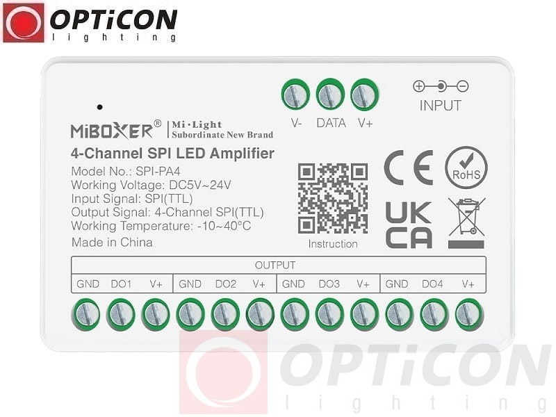 Wzmacniacz Sygnału Cyfrowych Taśm LED MiBOXER SPI-PA4 Digital SPI 12V / 24V DC