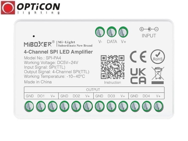 Wzmacniacz Sygnału Cyfrowych Taśm LED MiBOXER SPI-PA4 Digital SPI 12V / 24V DC