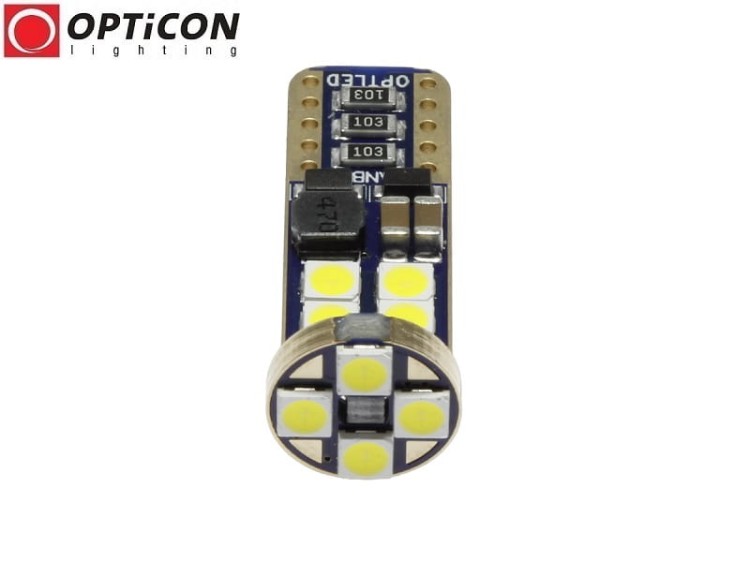Żarówka Led W5W T10 12V DC 12x SMD 3030 Biały Zimny 8000K OPTICON PREMIUM