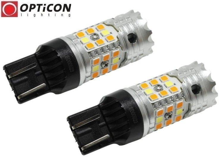 Toyota Camry USA - Światła postojowe i kierunkowskazów Dual Color LED W21/5W 7443 T20 Opticon Premium - Zestaw 2 żarówki
