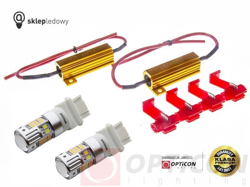 Toyota Sienna USA - Światła postojowe i kierunkowskazów Dual Color LED P27/7W 3157 3457 Opticon Premium - Zestaw 2 żarówki