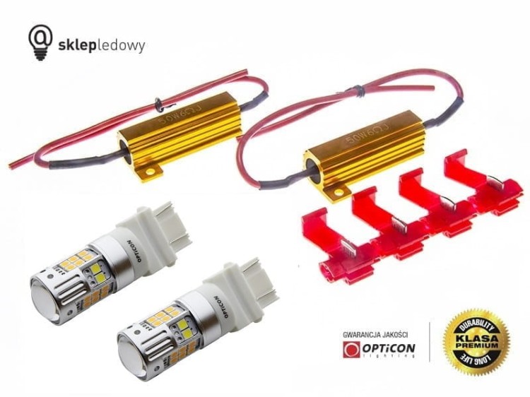 Honda Pilot USA - Światła postojowe i kierunkowskazów Dual Color LED P27/7W 3157 3457 Opticon Premium - Zestaw 2 żarówki