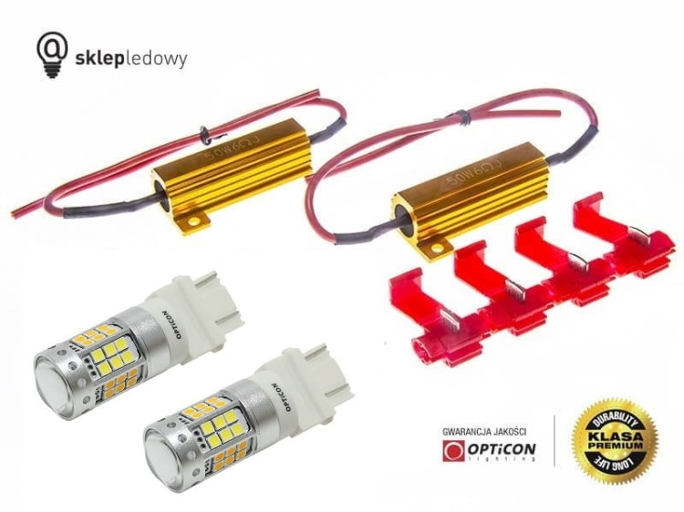 Jeep Grand Cherokee WK USA - Światła postojowe i kierunkowskazów Dual Color LED P27/7W 3157 3457 Opticon Premium - Zestaw 2 żarówki
