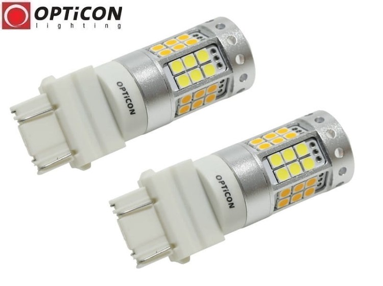 Jeep Grand Cherokee WK USA - Światła postojowe i kierunkowskazów Dual Color LED P27/7W 3157 3457 Opticon Premium - Zestaw 2 żarówki