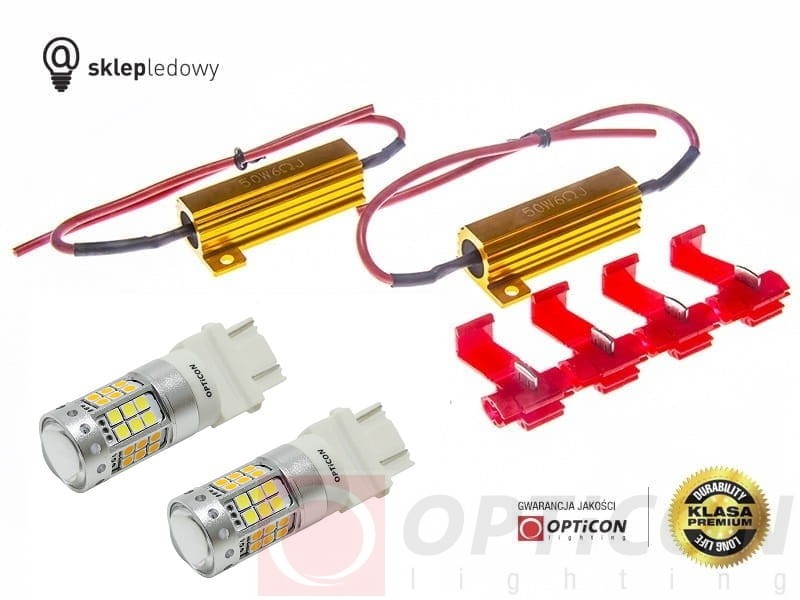 Jeep Patriot USA - Światła postojowe i kierunkowskazów Dual Color LED P27/7W 3157 3457 Opticon Premium - Zestaw 2 żarówki