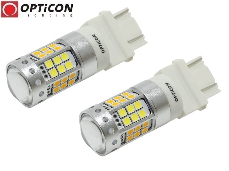 Jeep Patriot USA - Światła postojowe i kierunkowskazów Dual Color LED P27/7W 3157 3457 Opticon Premium - Zestaw 2 żarówki