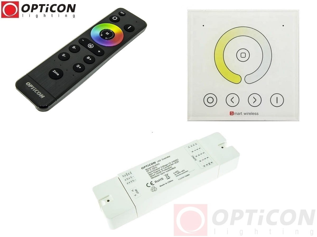Sterownik Taśm LED CCT OPTICON Radiowy 24A 12V / 24V  DC Pilot i Panel Naścienny Jednostrefowy