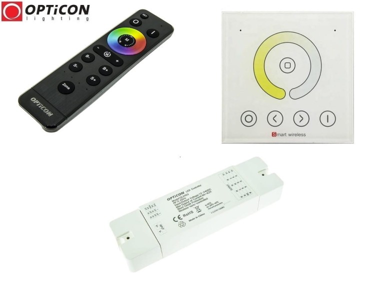Sterownik Taśm LED CCT OPTICON Radiowy 24A 12V / 24V  DC Pilot i Panel Naścienny Jednostrefowy