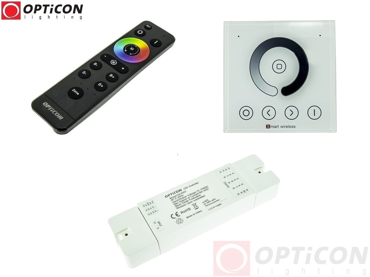 Sterownik Taśm LED MONO OPTICON Radiowy 24A 12V / 24V DC Pilot i Panel Naścienny Jednostrefowy
