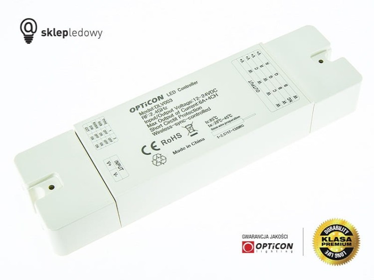 Sterownik Taśm LED MONO OPTICON Radiowy 24A 12V / 24V DC Pilot i Panel Naścienny Jednostrefowy