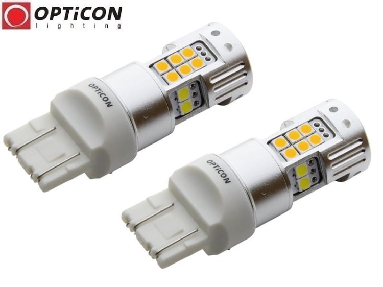 Subaru Crosstrek USA - Światła postojowe i kierunkowskazów Dual Color LED W21/5W 7443 T20 Opticon Premium - Zestaw 2 żarówki