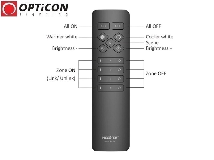 Pilot Milight / Miboxer C1 2in1 MONO / CCT 4x Strefowy Radiowy 2,4G