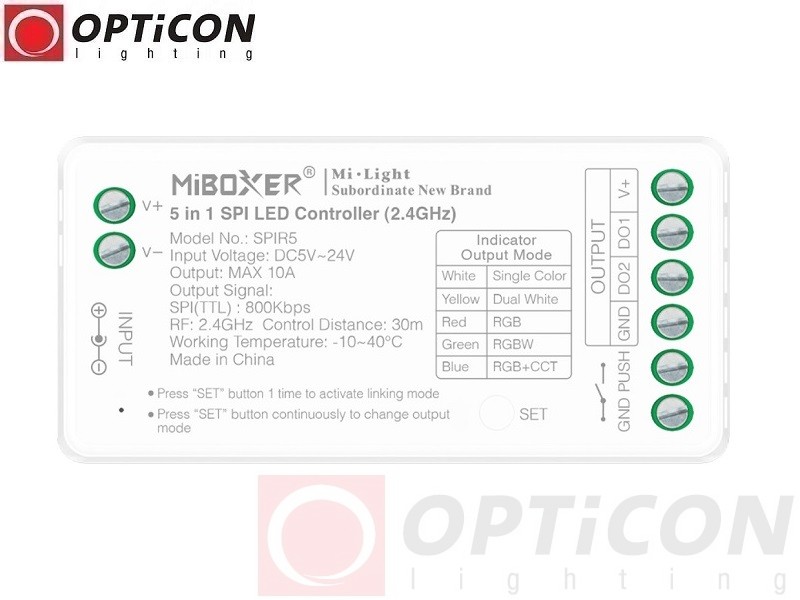 Sterownik Cyfrowych Taśm LED Miboxer 5in1 SPIR5 Digital SPI 10A 12V / 24V DC Radiowy 2,4G