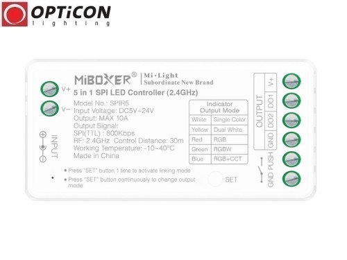 Sterownik Cyfrowych Taśm LED Miboxer 5in1 SPIR5 Digital SPI 10A 12V / 24V DC Radiowy 2,4G