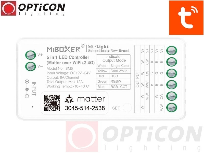 Sterownik Taśm LED Miboxer 5in1 SM5 12A 12V / 24V DC 2,4G Matter Over Wi-Fi