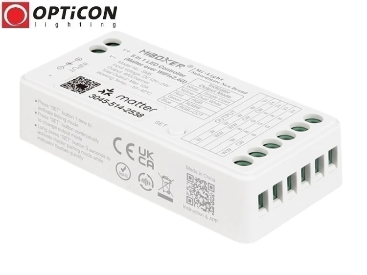 Sterownik Taśm LED Miboxer 5in1 SM5 12A 12V / 24V DC 2,4G Matter Over Wi-Fi