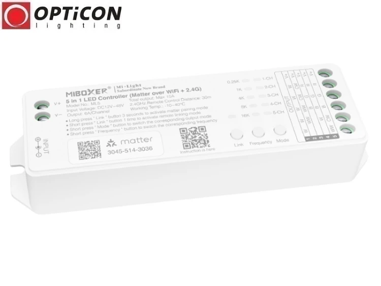 Sterownik Taśm LED Miboxer 5in1 ML5 15A 12V / 24V DC 2,4G Matter Over Wi-Fi